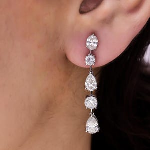 18K/14K Diamond Drop Earrings, 3.72 Ct Natural/Lab Grown Diamond Long Earrings, Multi Shape Diamond Wedding Earrings, SGL Certified Earrings