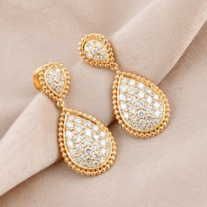 Natural Diamond Women Earrings| 18K Gold Drop Earrings| Unique Pave Diamond Wedding Earrings| Dainty Dangle Earrings| Bridesmaid Earrings
