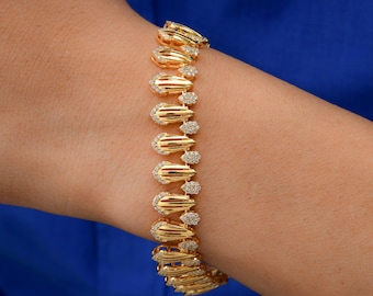 18k Solid Yellow Gold Unique Designer Bracelet| 1.43 Ct Natural Pave Diamond Bracelet Bangle| Wedding Diamond Bracelet| Gift For Women