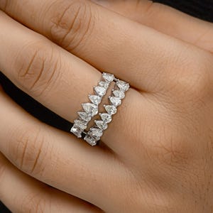 Half Eternity Diamond Ring 2.31 Ct| 18k White Gold Diamond Band Ring| Pear Cut Engagement Ring| Diamond Bridal Jewelry| Gift for Anniversary