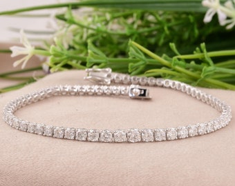 3.51 Ct Lab Grown Diamond Tennis Bracelet | 14k White Gold Riviera Bracelet | Round Cut Diamond Bridal Bracelet | Anniversary Jewelry Gift