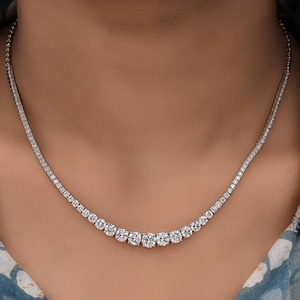 5.34ct Lab Grown CVD Diamond Necklace| 14K White Gold Jewelry| Graduated Diamond Tennis Necklace Gift| Round Cut Diamond Wedding Necklace