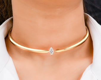 Diamond Choker Necklace 1.03 Ct| 29.20 Gms 18kt Yellow Gold Collar Necklace| Wedding Choker Necklace| Marquise Cut Diamond Anniversary Gift
