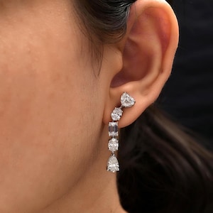 Diamond Earrings 5.67 Ct| 18k White Gold Wedding Earrings| Long Dangle Earrings| Real Gold Diamond Jewelry| Multi Shape Diamond Gift For Her