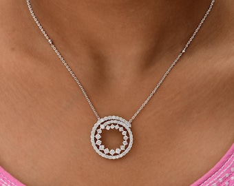 18K White Gold Diamond Cluster Pendant Necklace, Minimalist Chain Jewelry