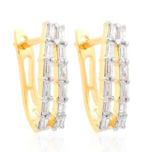 18k Yellow Gold Hoop Earrings| Natural Certified Diamond Earrings| Classy Gold Earrings| Diamond Baguette Earrings| Women Party Earrings
