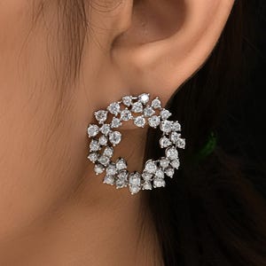 14k White Gold Dangle Earrings| Round Lab Grown CVD Diamond Earrings| Stud Diamond Earrings| Handmade Delicate Earrings| Anniversary Gifts