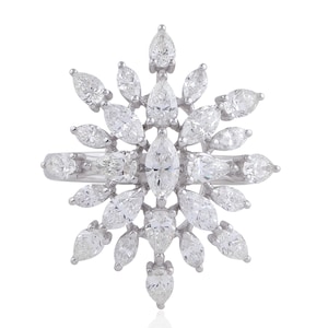 Anello a grappolo di diamanti da 2,4 ct/ Anello a stella con diamanti in oro bianco 18k/ Anello Art Déco/ Anello da cocktail/ Gioiello con diamanti a forma di pera Marquise
