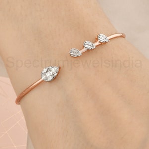 Diamond Bangle Bracelet 0.64 Ct| 18k/14k Rose Gold Cuff Bracelet| Cluster Diamond Wedding Bracelet| Multi Shape Diamond Jewelry Gift for Her