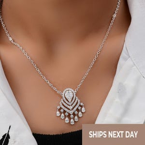 2.85 Ct Natural Diamond Statement Pendant Necklace| 12.31gm 18k White Gold Teardrop Necklace| Diamond Station Chain| Wedding Bridal Necklace