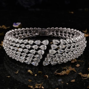 18k White Gold Openable Bangle| 9.70ct Natural Diamond Bangle| Statement Cuff Bracelet| Handmade Dainty Bracelet| Classy Diamond Bangle