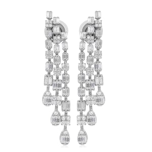 18k White Gold 8.02gm Earrings for Women| 1.45ct Natural Diamond Dangle Earrings| Statement Brilliant Cut Diamond Earrings| Cocktail Jewelry