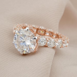 Anillo de compromiso con diamantes de 3,90 ct/Anillo de eternidad de oro macizo de 18 k/Joyería de boda con diamantes naturales/de laboratorio/Regalo de aniversario con diamantes redondos para esposa