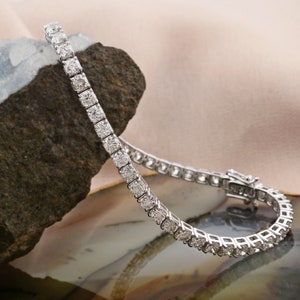 Lab Diamant Tennis Armband 5,75 Ct | 18k / 14k Weißgold Diamant Armband | Einreihiges Diamant Armband | Runde Diamant Hochzeit Brautjungfer Geschenk