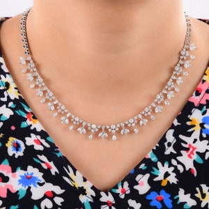 18k White Gold Wedding Necklace Jewelry, Diamond Necklace, Natural Brilliant Cut Diamond Chain Necklace For Anniversary Gift