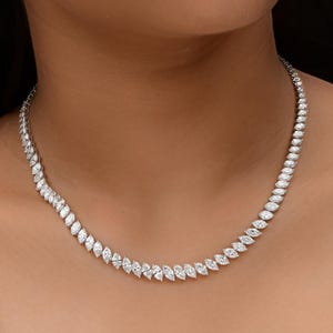 15.55 Ct Diamond Tennis Necklace, Marquise Cut Diamond Choker Necklace, 14k/18k Solid Gold Wedding Necklace, White Gold Statement Necklace