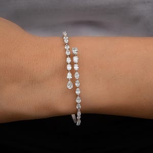 2.75 Ct Diamond Bangle Bracelet | 18k/14k Gold Cuff Bracelet| Gold Bypass Bracelet| Dainty Wedding Bracelet| Pear & Oval Cut Diamond Gift
