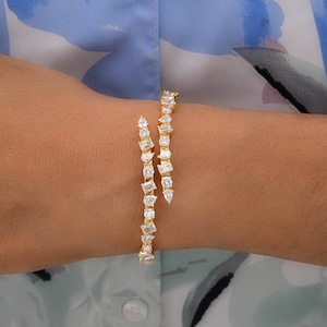 Diamond Cuff Bangle 4.78 Ct| 18k Yellow Gold Diamond Bangle Bracelet| Cluster Diamond Wedding Bracelet| Multi Shape Diamond Birthday Gift