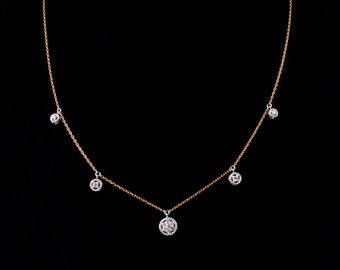 Round Cut Diamond Charms Necklace, 18k Gold Diamond Necklace Chain, Dainty Diamond Halo Necklace, Certified Diamond Chain Necklace For Women