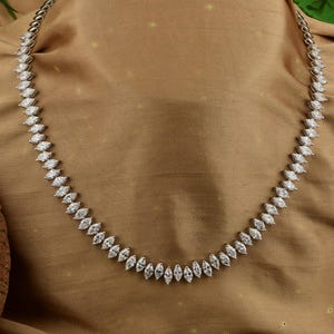 Marquise Diamond Tennis Necklace 16.30 Ct, Natural Diamond Gold Necklace, 14k/18k Solid Gold Wedding Necklace, Statement Anniversary Gift