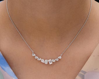 2.61 Ct Diamond Statement Necklace, 14k/10k Gold Diamond Bridal Necklace, Lab Grown Diamond Jewelry, Minimalist Necklace, Christmas Gift