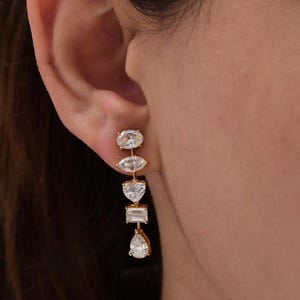 Diamond Dangle Earrings 4.79Ct| 18k Solid Gold Diamond Drop Earrings| Diamond Wedding Jewelry| Multi Shape Diamond Birthday Gift for Her
