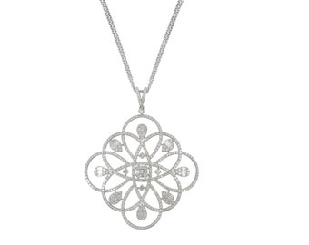 Diamond Necklace / 18k Gold Diamond Necklace / Pave Diamond Pendant Chain / Baguette Diamond Necklace / Wedding Diamond Layered Necklace