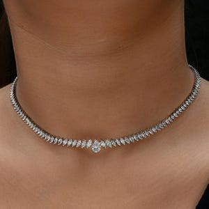 6.18 Ct Diamond Tennis Necklace, Marquise & Pear Diamond Wedding Necklace, 14k/18k Solid Gold Bridal Necklace, Diamond Choker Necklace Gift