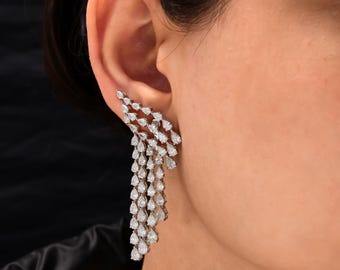 Pendientes colgantes de diamantes de 10,05 ct/oro blanco de 18 k/joyería nupcial/pendientes de diamantes de talla pera/regalo de cumpleaños