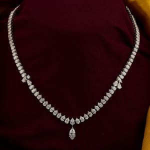 Pear Diamond Tennis Necklace 12.76 Ct| 18K White Gold Jewelry| Marquise Diamond Drop Necklace| Wedding Statement Necklace| Anniversary Gift