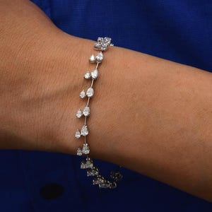 Minimal Pear Diamond Gold Bangle 4.23 Ct| 18K Solid White Gold Dainty Diamond Bangle Bracelet| Wedding Bangle| Birthday Gift For Women