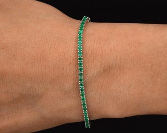 Natural Zambian Emerald Tennis Bracelet 2.70 Ct, 18K White Gold
