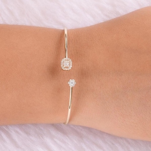 18k/14k Gold Diamond Bangle Bracelet| 0.22 Ct Natural Diamond Cuff Bracelet for Women| Diamond Wedding Jewelry| Anniversary Gift for Wife