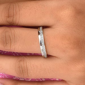 Lab Grown Diamond Ring 0.40 Ct| 18K/14K White Gold Band Ring| Full Eternity Wedding Ring| Round Cut Diamond Jewelry| Birthday Gift for Wife