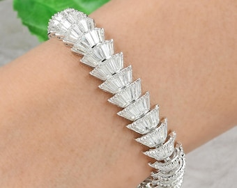 15.20 Ct Baguette Diamond Bracelet, 18k Gold Statement Wedding Bangle Bracelet