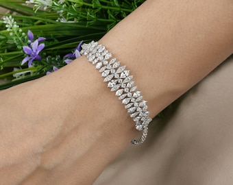 Round & Marquise Diamond Bracelet / 18k Gold Diamond Wedding Bracelet / Certified Diamond Women Bracelet / White Gold Bracelet Gifts For Her