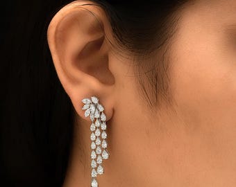 Pendientes colgantes de diamantes de 5,66 ct/oro blanco de 18 k/joyería de diamantes para dama de honor/regalo de boda con diamantes en forma de pera y marquesa