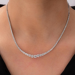 Graduated 4.52 Ct Diamond Tennis Necklace| Lab Grown CVD Diamond Necklace| 14K White Gold Bridal Necklace| Round Cut Diamond Jewelry Gift