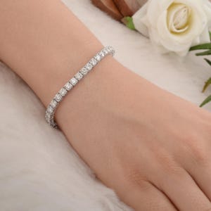 Diamond Tennis Bracelet 7.12 Ct| 18k White Gold Dainty Bracelet| Wedding Statement Bracelet| Handmade Diamond Jewelry| Diamond Gift for Her
