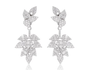 18k White Gold Diamond Earrings For Women, Natural Drop & Dangle Ear Jackets Earrings For Birthday Gift, Women Earrings Jewelry For Wife