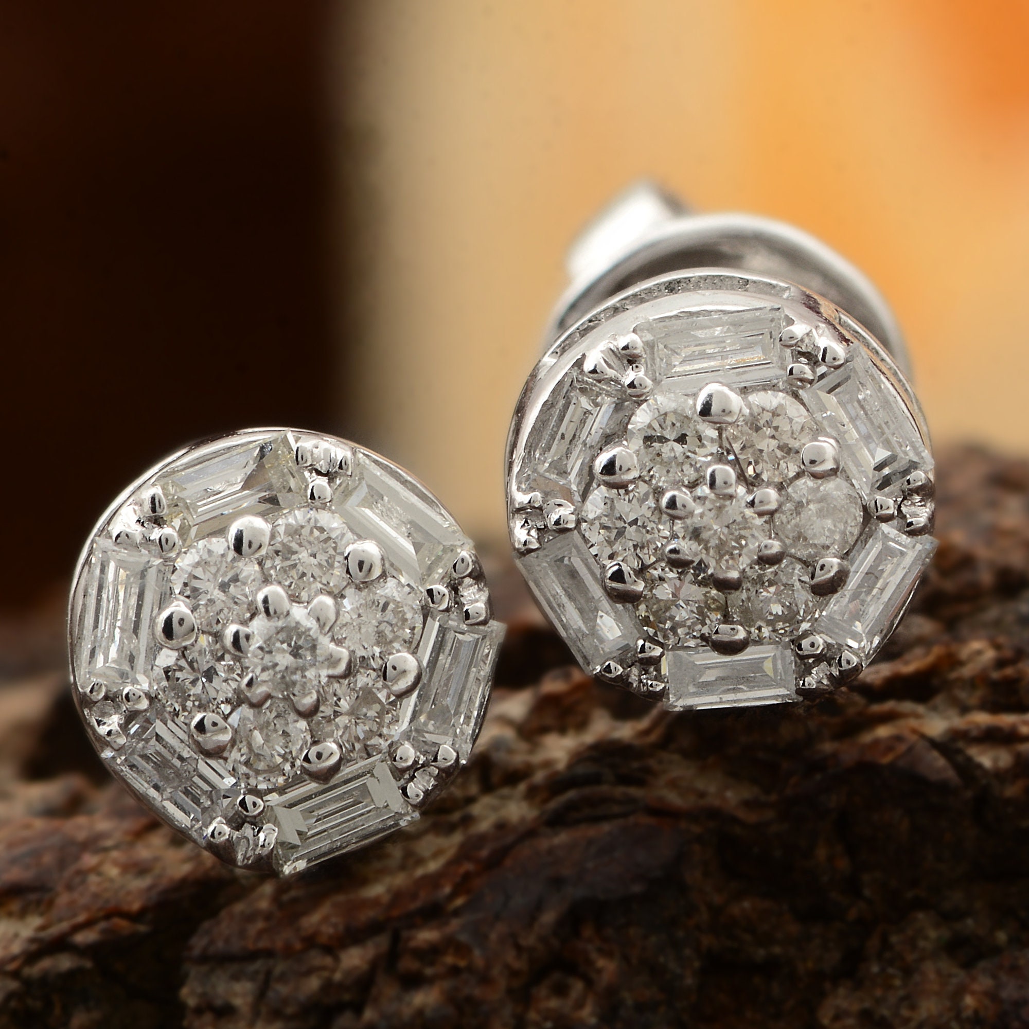 Diamond2Deal 10kt Yellow Gold Men's Diamond Circle Cluster Stud Earrings - 1/8 Cttw, G-H Color, I3 Clarity