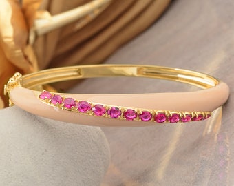 18k Gold Ruby Bangle / Natural Ruby Gemstone Bangle Bracelet / Ruby Enamel Bracelet / Oval Cut Ruby Wedding Bangle / Gold Ruby Bracelet Gift