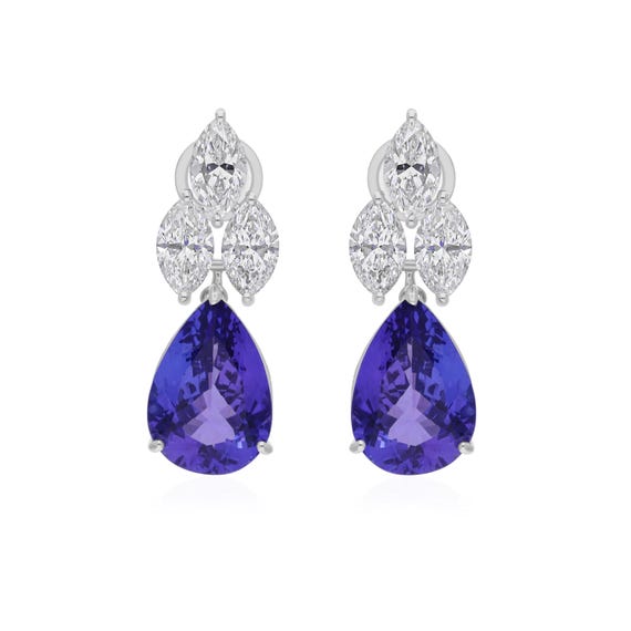 Pear Tanzanite Gemstone With Marquise Cut Natural Diamond Teardrop