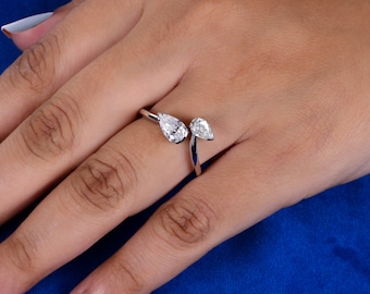 Natural Diamond Wedding Rings, 18K White Gold Ring, Engagement Women Rings, Solitaire Ring, Minimalist Ring, Promise Rings, Anniversary Gift