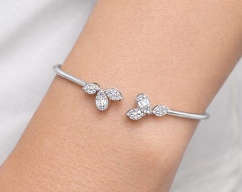 Diamond Statement Bangle 0.55 Ct | 18k/14k Gold Round Baguette Cut Cuff Bracelet