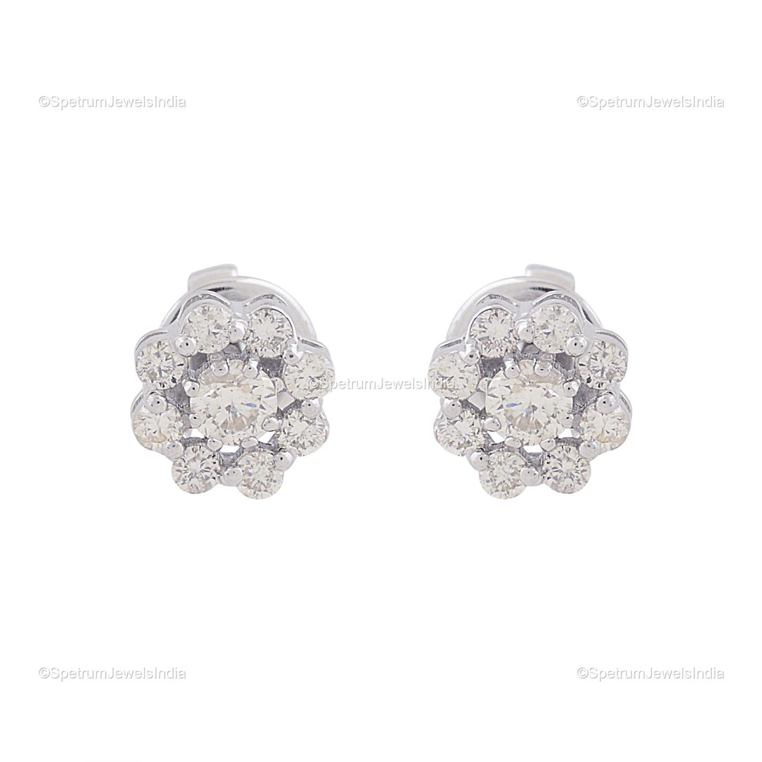 Natural Brilliant Cut Diamond Earrings 10k White Gold - Etsy