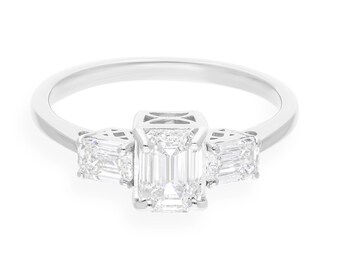 Emerald Cut Diamond Ring | 1.55 Ct 18k White Gold Engagement Band (SGL Certified)