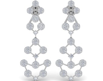 Pave Diamond Drop Earring, 18K Gold Wedding Dangle Earring, handgemaakte vrouwen sieraden, cluster oorbel, ontwerper bruids oorbel, cadeau voor haar