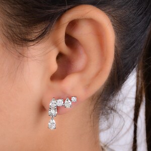 2.80Ct Natural Diamond Ear Climber Earrings, 18K/14k Gold Diamond Crawler Earrings, Diamond Curved Earrings, Statement Diamond Drop Earrings