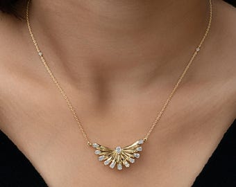 1.13Ct Natural Diamond Pendant Necklace, 18k Yellow Gold Pave Set Diamond Necklace, Gold Diamond Layering Necklace, Anniversary Gift For Her